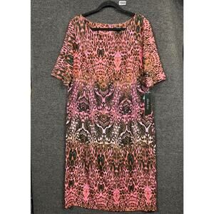 Allen Kay Shirt Dress Womens Size 16 Multicolor Animal Print Short Sleeves NEW